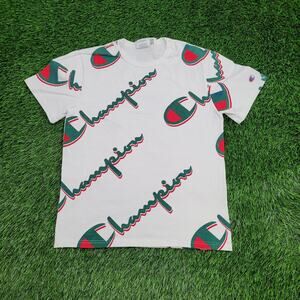 Vintage 90s Champion AOP Shirt Small 18x24 Script-Spellout